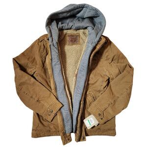 Levi's Washed Cotton Hooded Military Jacket – Men's Size Large Brown **read